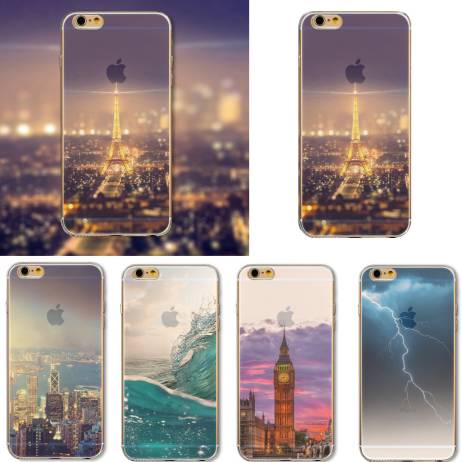 Ultra thin Ocean City Sky Transparent Phone Cover Case For iPhone 4 4S 5 5S 5C 6 6S 6Plus 6s Plus TPU Soft Mobile Phone Bag