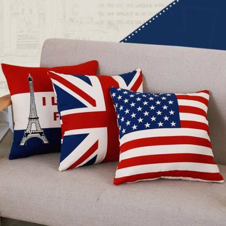 1pcs Cotton Linen Square 45*45 Decorative Pillowcase No Filler Nostalgia Flag Pillowcover USA UK France Canada