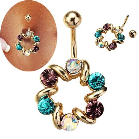 14G Colorful Rhinestones Belly Button Rin...