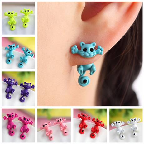 2015 New Multiple Color Fashion Hot Cute Kitten Ear Jewelry Fine Cat Stud Earrings For Women Gifts