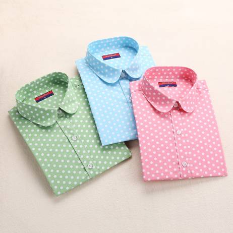 2016 Fashion Polka Dot Blouse Long Sleeve Shirt Women Blouses Cotton Women Shirts Red Dot Tops Chemise Femme Manche Longue