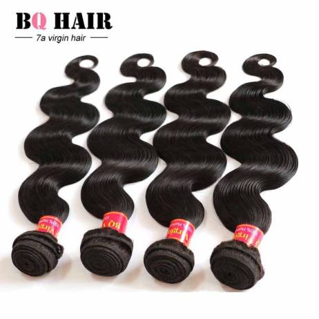 BQ Hair Products Brazilian Virgin Hair Weave 4 Bundles 7A Brazilian Body Wave Human Hair Extension Soft & Healthy #1B