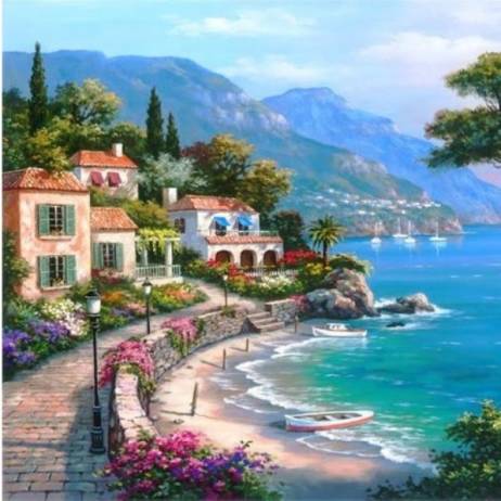 Frameless Pictures Painting By Numbers Digital Oil Painting On Canvas Landscape Mediterranean Sea Pattern Home Decor 40x50cm