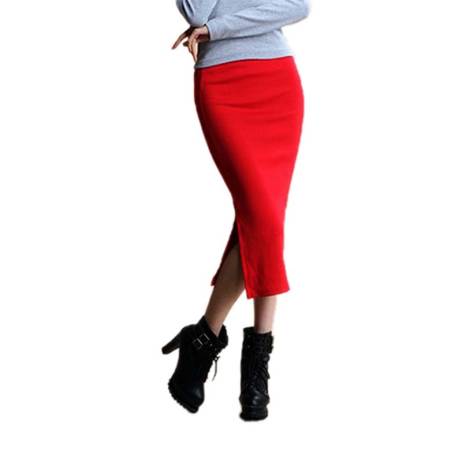 2016 Spring Sexy Chic Pencil Skirts Office Look Mid Waist Mid-Calf Solid Skirt Casual Slim Hip Placketing 329