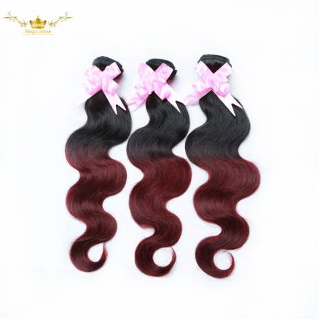 1B Burgundy Brazilian Virgin Hair Body Wave 3Pcs Two Tone Ombre Human Hair Extensions 7A Red Ombre Brazilian Hair Weave Bundles