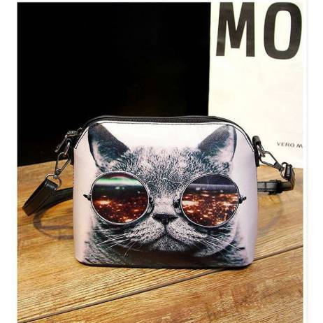 Small Casual Women Cat Animal Printed Shell Style Messenger Bags PU Leather Lady Cut Printing Shoulder Bags XB135