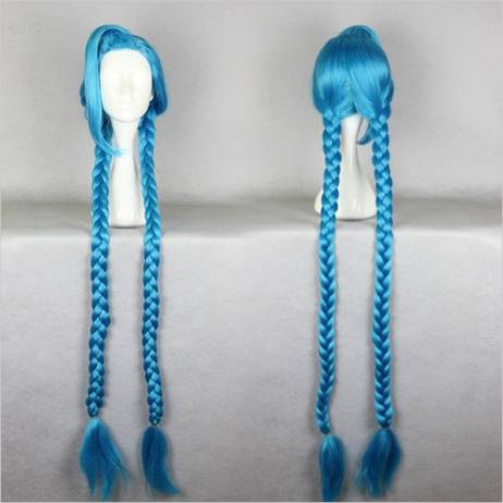 Free Shipping Halloween 130cm Long Blue Braiding Lolo Jinx Fashion Anime Synthetic Cosplay Wig