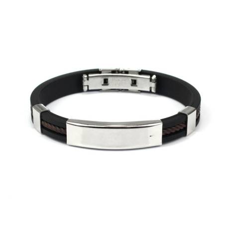 Stainless Steel Silicone Bracelet Leather Rubber Women Men Jewelry Accessories Silver Charm Chain Cuff Bangles Wristband