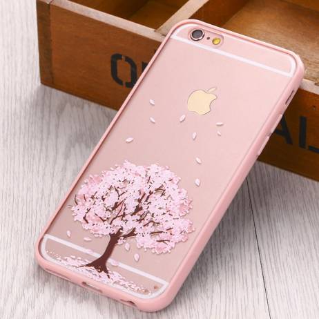 2016 Top quality Cartoon Cat/Cherry tree Pattern phone case for iphone5 5S 6 6S 4.7'' Hard Transparent Flowers Series back cover