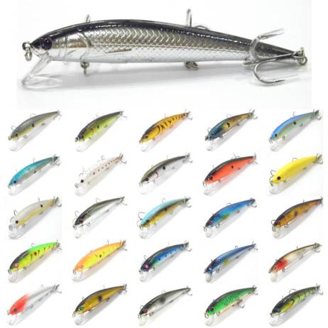 wLure Fishing Lure Minnow Crankbait Hard Bait Tight Wobble Jerkbait 12.7cm 14.5g #4 Black Nickle Treble Hooks M509