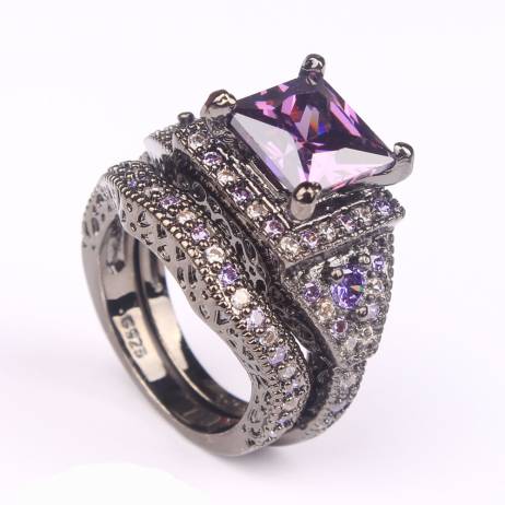 2016 black ring sets HOT black gun color zircon pink purple fashion lady finger rings new design jewelry for women wedding Rings