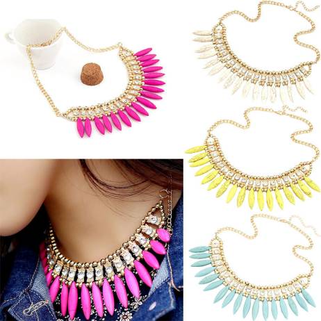 Fashion Bohemia Multicolor Maxi Colar Choke Necklace Big Chunky Bib Necklace Rhinestone Collares Grandes Gros Collier Femme 2016