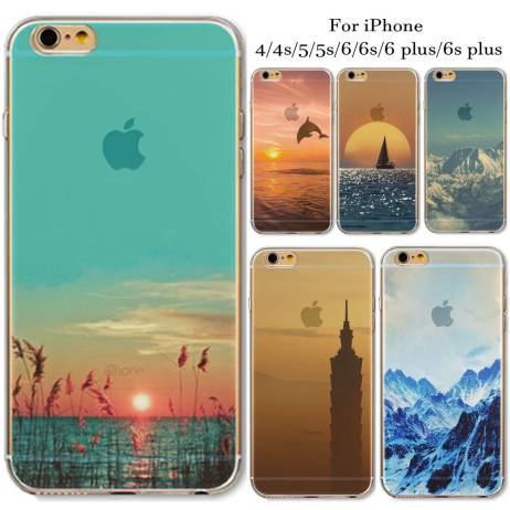 Phone Case Cover For iPhone 4 4s 5 5s 6 6s 6plus Ultra Soft Silicon Transparent Beautiful Tower Mountain Ocean Painted