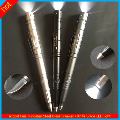 2016 Laix Outdoor Self Defence Tactical Pen EDC Multi-Tool Tungsten Steel Glass Breaker / Knife Blade LED light defense tool