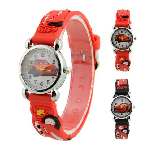 Cute Cartoon 3D Car Printed Analog Quartz Child Wrist Watch Red Band Strap Christmas Birthday Gift For Children Brand New