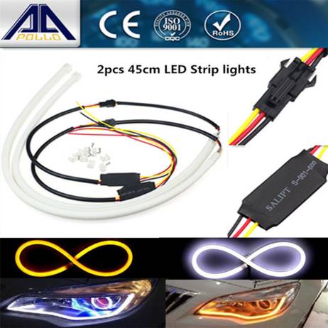 2 x 45cm led car light Headlight Flexible strip Daytime Running Light Turn Signal lamp Angel eye DRL Styling fog parking light