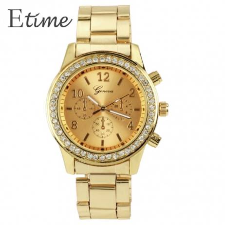2016 Rose Gold Watch Women Luxury Brand Geneva Ladies Wristwatch Gifts For Girl Full Stainless Steel Rhinestone Quartz Watch 58#