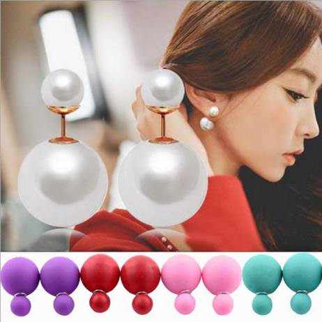 2015 New Fashion Paragraph Hot Selling Earrings Double Side Shining Pearl Stud Earrings Big Pearl Earrings For Women 1338