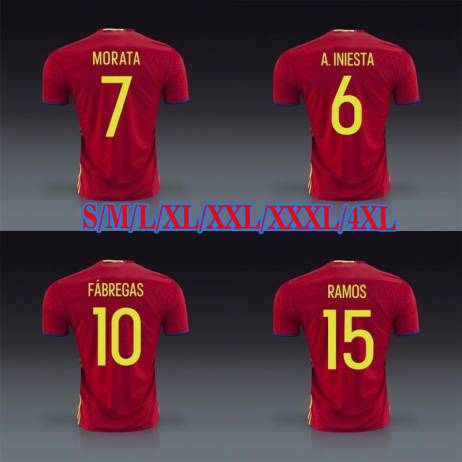 Spain 2016 Home red soccer jerseys 16/17 Spain DIEGO COSTA A. INIESTA RAMOS football shirt camisas size S M L XL XXL XXXL 4XL