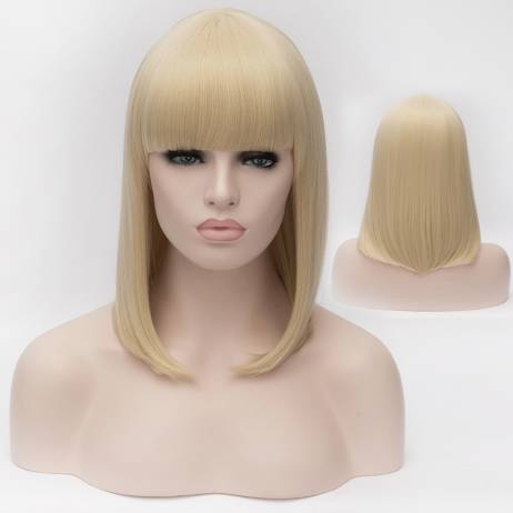 Beautiful Women's Short Straight Hair Wig Natural Blonde Cosplay Wigs Neat Bangs Bob Wigs Free Shipping