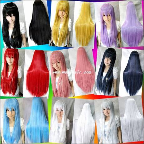 80cm long straight 16colors black white pink anime cosplay party wigs, cheap quality womens synthetic hair costume peruca wig
