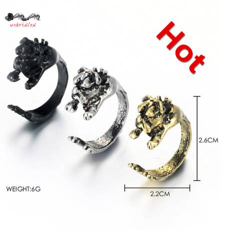 Retro Punk Boxer Ring Free Size Hippie Animal Boxer Dog Ring Jewelry for Pet rings for women vintage jewelry black ring men