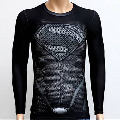 2015 New Sport Fitness Compression Shirt Men Superman Bodybuilding Long Sleeve 3D T Shirt Gym Crossfit Running Tops Shirts