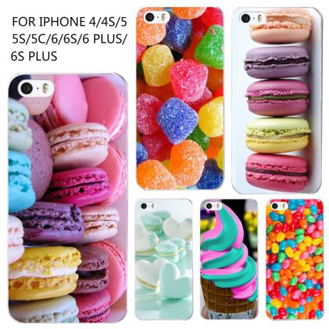 Phone Case For iPhone 4 4s 5 5s 6 6s 6Plus 6s Plus Fashion Hard Plastic Colorful Dessert Ice Cream Macarons Styles Hard Cover