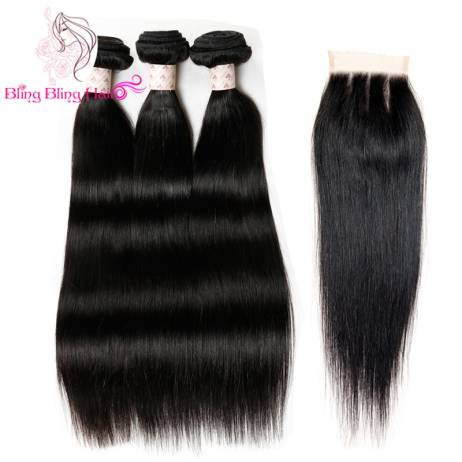 8A Malaysian Straight Hair With Closure 3 Bundles With Closures Cheap Human Hair With Closure Piece Straight HC Mocha Hair Weave