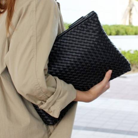 Kpop Fashion Knitting Women's Clutch Bag PU Leather Women Envelope Bags Clutch Evening Bag Clutches Handbags Black Free Shipping