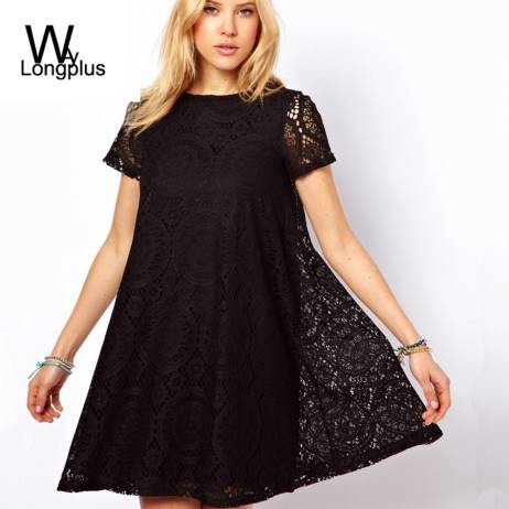 2016 Spring and Summer Fashion Ladies Dress Sexy Round Neck Embroidered Lace Femininas Short Dress Causal A-Line Plus Size S-4XL