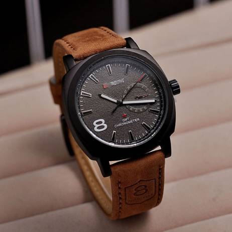 Relojes Hombre 2015 Male Sport Military Watch 2Color Leather Strap Glass Hour Clock Men Quartz Wristwatch Relogio Masculino Gift