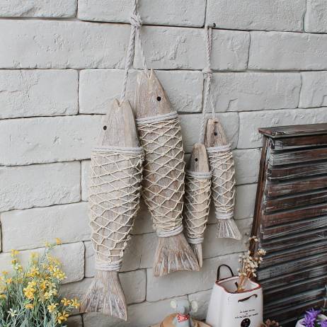 Style Mediterranean Wooden Hanging Fish Village Decorated With And Handicrafts Animal Wall Decoration Marine Decor 2pcs/set