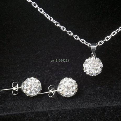Hot 2016 crystal jewelry set 10 mm shamballa ball stud Earrings + crystal pendant sets 9 colours silver plated No. 925