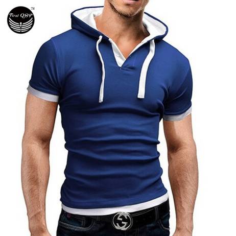 Men'S T Shirt 2016 Summer Fashion Hooded Sling Short-Sleeved Tees Male Camisa Masculina Sports T-Shirt Slim Tshirt Homme XXXL