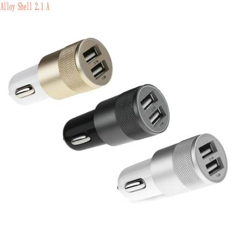 Fashion 12v 2.1A 1.0A Aluminium 2-port USB Universal Car Charger for Normal Usb phone for iphone for sansung