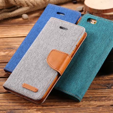 Cloth Pattern Leather Case for Apple iPhone 6 6s Plus Wallet Flip Cover With Card Slot Full Protective + Logo for iPhone6 Plus