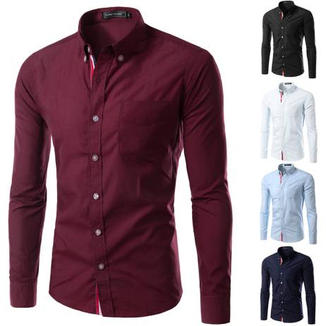 New Fashion Men's Long-sleeved Slim Fit shirts Spring New Men's Business Casual Slim Cutting Shirts 5 Color 9007