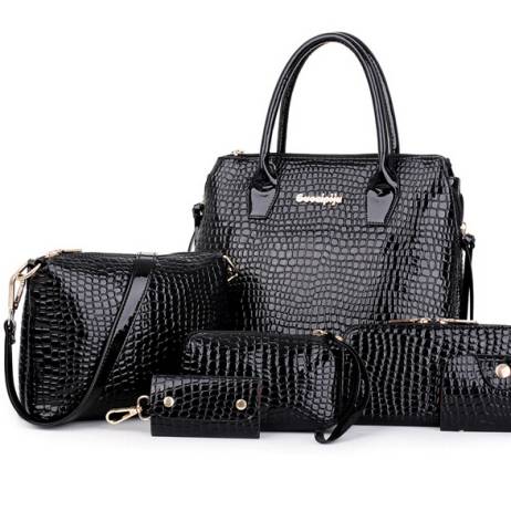 6 PCS/Set Women Bag Crocodile Pattern Composite Bag Stone Women Messenger Bags Shoulder Handbag Purse Wallet PU Leather Handbags