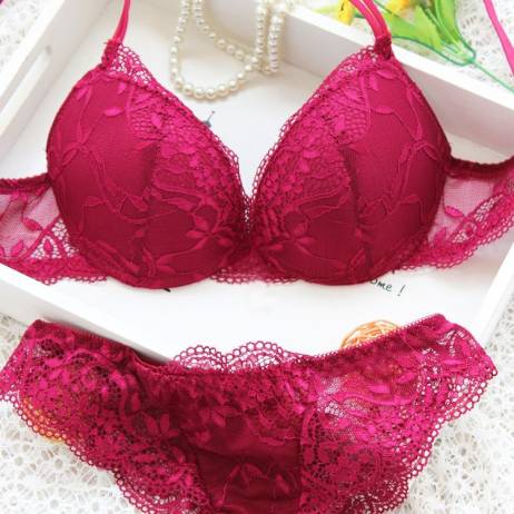 Free Shipping Woman Lady Lace Sexy Floral Push-Up Panties Hollow Sweet Transparent Comfy Fit Bowtie Underwear Sleepwear Bra Set