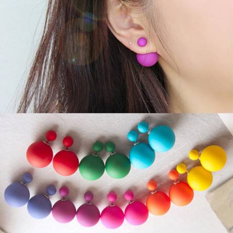 Hot 1 pairs 2016 Double Pearl Earring Jewelry for Women Silver Plated Piercing Ears Round Ball Party Best Friend Gift