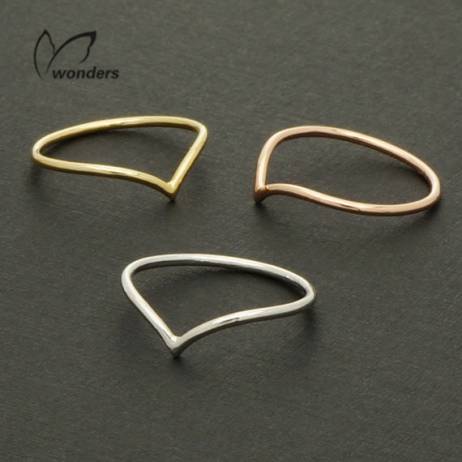 2016 Newest Minimalist Jewelry Pink Gold Plated Wedding Midi Ring Simple Silver Bijoux Stacking Chevron V Shape Rings for Women