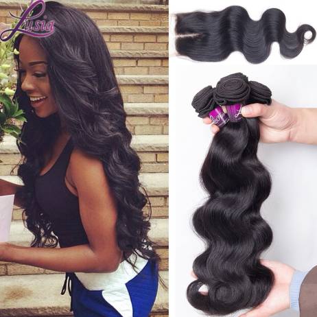 7A Brazilian Body Wave With Closure Queen Hair Products With Closure 4 Bundle Unprocessed Brazilian Virgin Hair With Closure