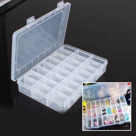 New Practical Adjustable Plastic 24 Compartment Storage Box Case Bead Rings Jewelry Display Organizer