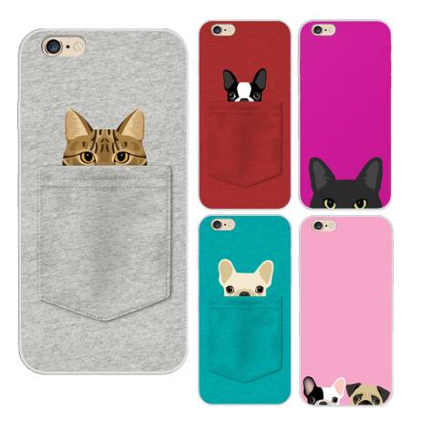 2016 Animal Lovely Cartoon Soft Tpu Back Cover Phone Case For Iphone 5 5s 6 6s 6plus Design Pocket For Cat And Dogs Pattern