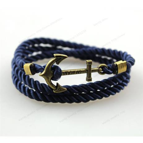 2016 New Arrive DIY Rope Black Blue Anchor Bracelet Fashion Women Men Hooks Bracelet Wholesale Bangle Hot Saling