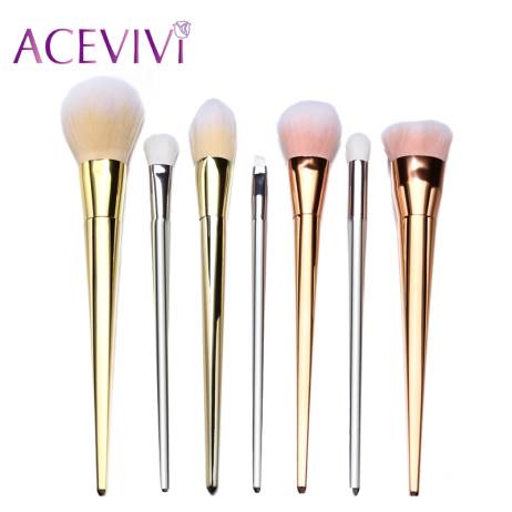 ACEVIVI Brand Gold 7 Pcs Makeup Brushes Set Synthetic Hair Make Up Brushes Tools Cosmetic Foundation Brush Kits