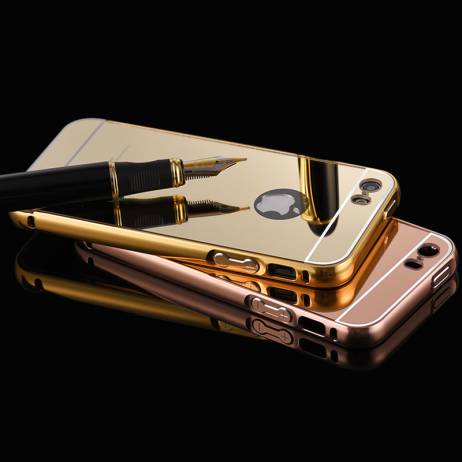 For iphone 5 Case Mirror Bumper Aluminum Luxury Case For Apple iphone 5 5S Ultra Thin Gold Plated Metal Frame Hard Back Cover