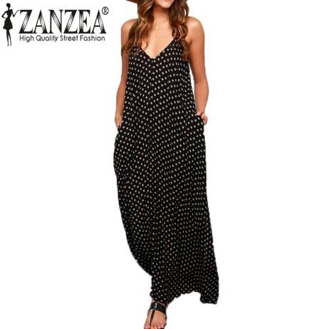 New Fashion 2016 ZANZEA Summer Women Strapless Polka Dot Casual Loose Long Maxi Dress Sexy Cotton Beachwear Vestidos Plus Size