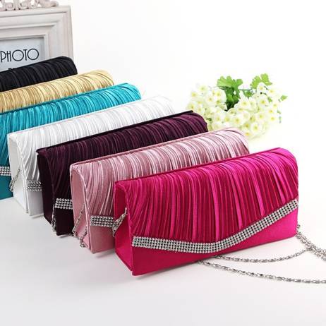 2016 classic Women satin gold blue black white gold purple Wedding handbag Clutch Party prom bag Evening bag purse with Chain